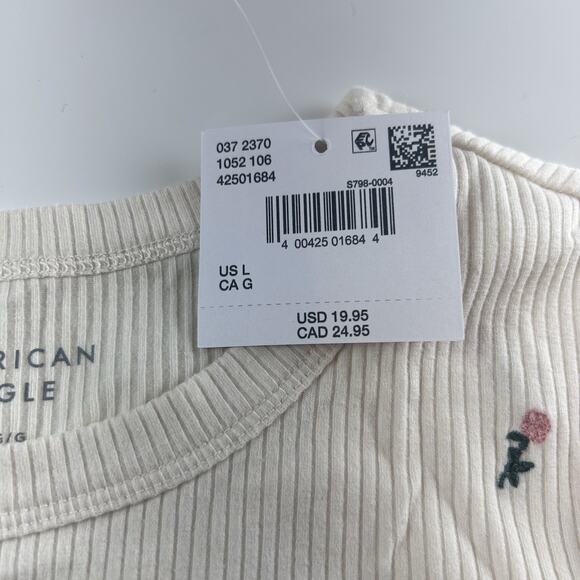 American Eagle Womens Ivory Pink Floral Embroidered Large Shirt Short Sleeve - Picture 2 of 12